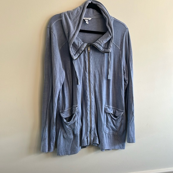 Soma Jackets & Blazers - Light denim blue long soft zip up jacket with pockets Large